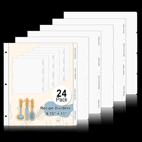 Intercalaires de recettes 4 onglets pour organiseur 24x28 cm