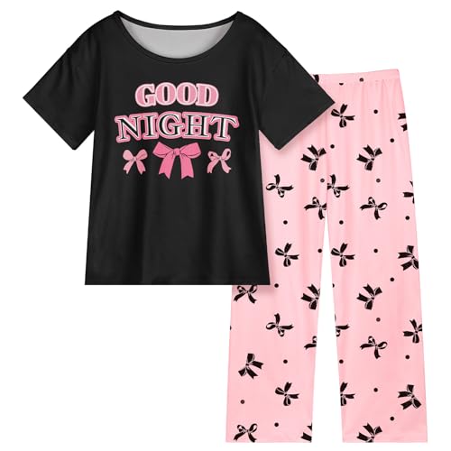 Image of FIOBEE Girls Pajamas Sets 2PCS Summer Pajama Sleepwear Kids Pjs Clothes Short Sleeve for Teen Girl Size 3-14