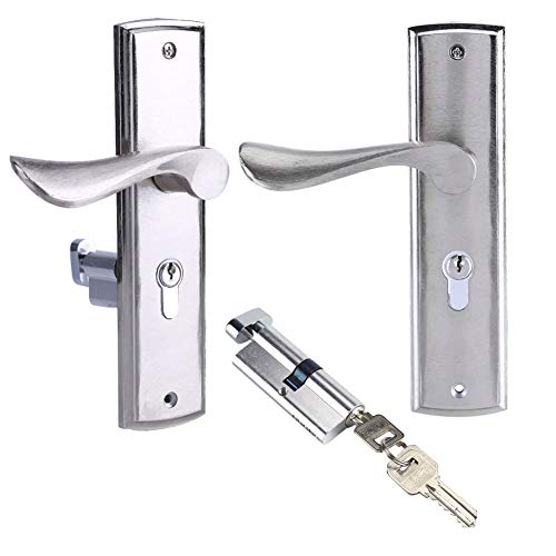 Aeloa Door Handle Lock-Chrome Durable Door Handle Lock Cylinder Front Back Lever Latch Home Security with Keys