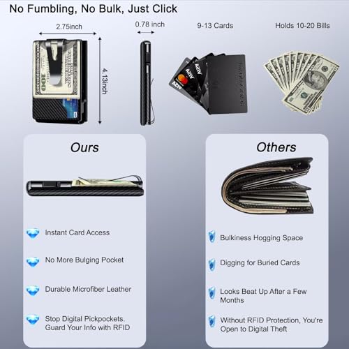 Minimalist Wallet for Men, 2 ID Windows Mens Trifold Wallet for RFID Blocking Leather Wallets 9-13 Cards, Magnetic Pop Up Credit Card Holder with Money Clip - Gifts for Dad Husband Boyfriend Him2