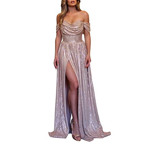 Abendkleid Damen Lang Glitzer Korsett Kleid Damen Elegant Abschlusskleider Schulterfrei Ärmelloses Cocktailkleid Hohe Taille Mit Schlitz...