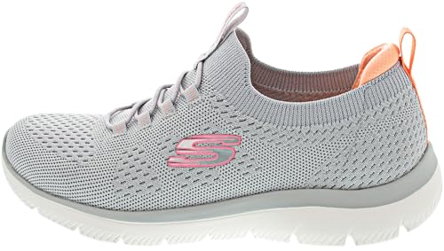 Skechers Summits-Top Player, Zapatillas Mujer, Gray Knit/Pink & Coral Trim, 38 EU