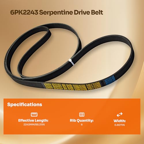 Image of 6PK2243 Serpentine Drive Belt for Chevy, Dodge, Ford, Toyota, Jeep