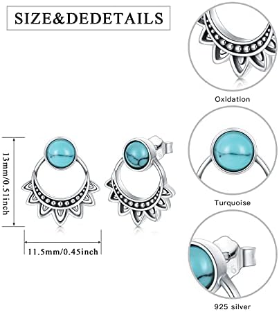 Turquoise Dangle Drop Earrings 925 Sterling Silver Lotus Flower Earrings for Women Yoga Stud Earrings Turquoise Jewellery Gifts for Girls Women