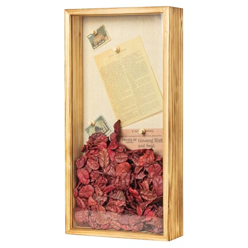 Image of Shadow Box Frame 8x16 Shadow Box Display Case with Linen Back of Awards Memorabilia Flower, Pictures, Keepsakes、Bouquet、Medals and More Photos Memory Box