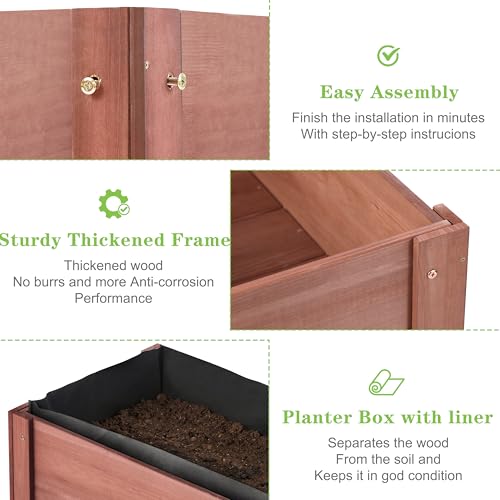 Image of Raised Garden Bed with Legs, 31x16x31'', Outdoor Wood Elevated Planter Box, Thick Legs, w /Liner