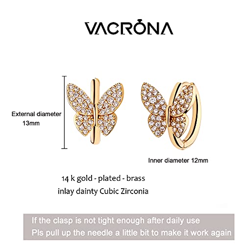 Vacrona Cubic Zirconia Huggie Earrings 14K Gold Plated Tiny Cuff Earrings Small Huggie Hoop Earrings Simple Lightweight Hoops Gift For Women #TOP5
