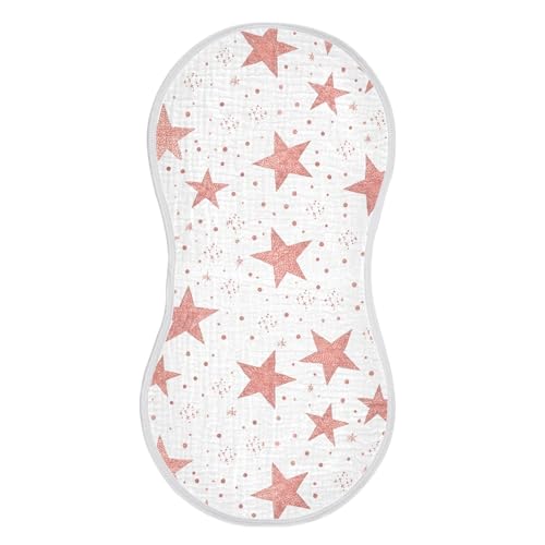 xigua Stars and Dots Muslin Baby Burp Cloths Set of 4, Super Soft & Absorbent Burping Rags, Cotton Burp Clothes Shower Gift for Newborn, Baby Girls and Boys