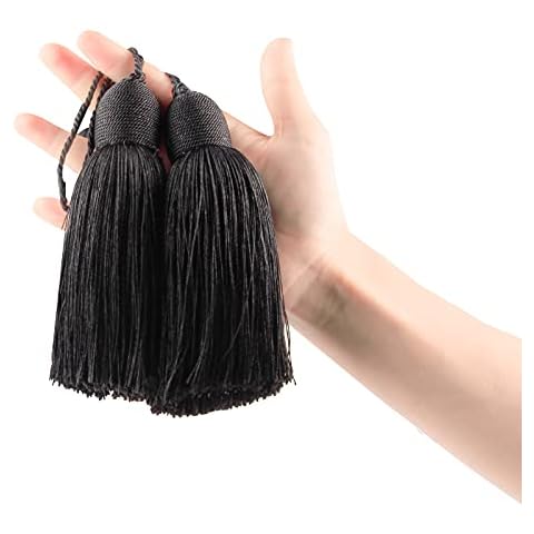 Fenghuangwu 2pcs Tassel Charms Polyester Key Tassels with Loop,DIY Handmade Craft Accessories of Home and Furniture Decoration (Black) Cover