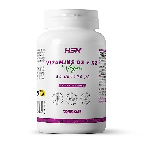 HSN Vitamina D3 + K2 Vegana (4000UI + 100mcg) | 120 cápsulas Vegetales | Colecalciferol + Menaquinona-7 | No-GMO, Libre de Gluten