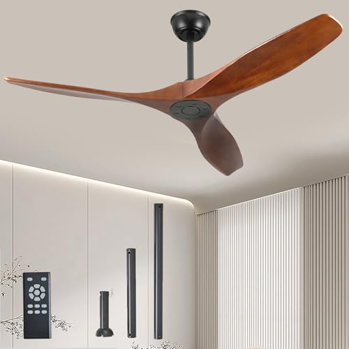YKXONFA 52 Inch Ceiling Fan No Light Outdoor Wood Ceiling