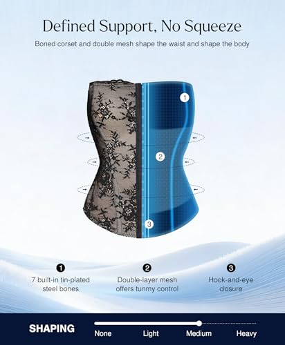 Image of Popilush Corset Tops for Women - Shapewear Lace Top Detachable Strap Bustier with Buckle Summer