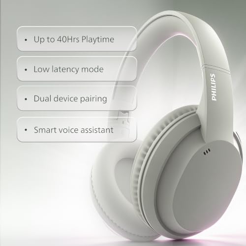 Image of PHILIPS TAH4050 Wireless Bluetooth Headphones with Mic, 40mm Dynamic Drivers, Bluetooth 6.0, Up to 30H Playtime, Dual Device Pairing, USB-C Fast Charging, AUX Support, Over-Ear Headset, Silk Beige