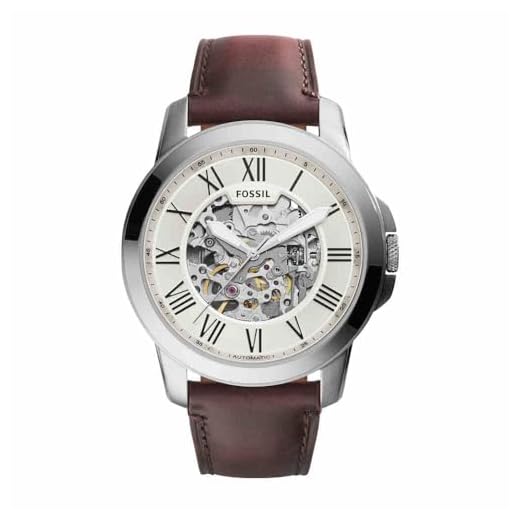 Fossil Reloj para hombre Grant, movimiento automático, caja de acero plateado de 45mm con correa de piel, ME3099