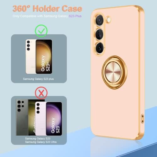 Fingic for Samsung Galaxy S23 Plus with 360° Ring Holder Phone Case for Women Girls Slim Kickstand Magnetic Support Car Mount Shockproof Case for Samsung Galaxy S23 Plus 6.6 Inch, Rose Gold