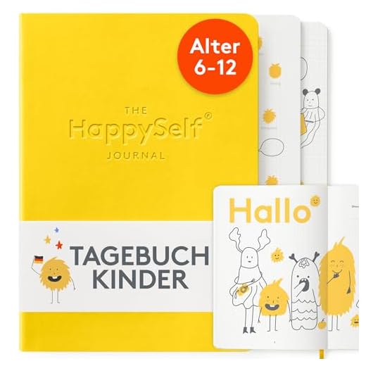 HappySelf – Das preisgekrönte Tagesjournal im Alter von 6-12 Jahren zur Förderung des Glücks, zur Entwicklung positiver Gewohnheiten [Deutschsprachige Ausgabe] für Kinder (Gelb)