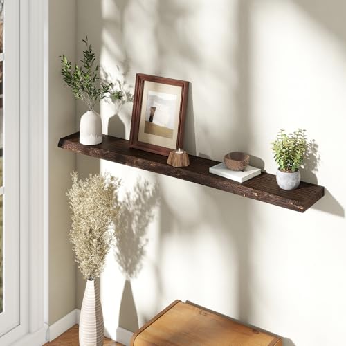 Image of Fun Memories 55 inch Elm Wood Floating Shelves for Wall, Walnut Finish, 1 Pack