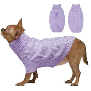 XS Dog Sweater, Extra Small Dog Sweater Female, Fall Dog Sweater Male, Cat Christmas Sweater, Thanksgiving Dog Sweater, Cute Pet Turtleneck, Warm Winter Puppy Clothes for Teacup Chihuahua, Purple XS