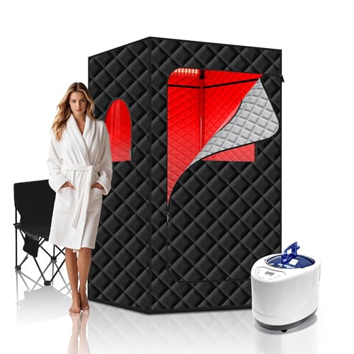 KASUE Portable Infrared Sauna Box for Home, 5-Layer Waterproof, XL Steamer, Folding Chair, Steam Sauna Tent for Steam Detox Relaxation Spa, Indoor & Outdoor (Black)
