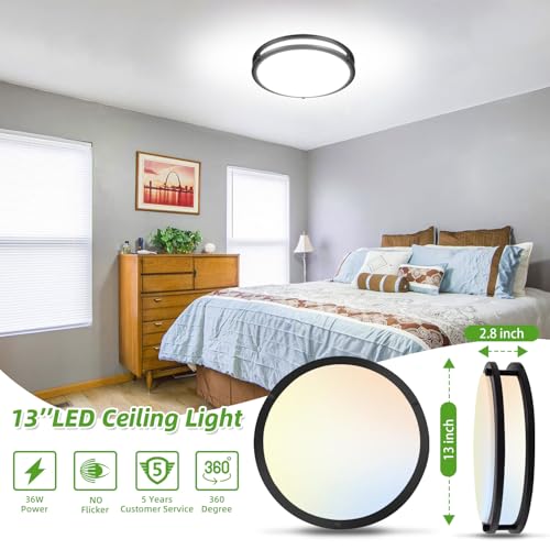 Hlite CLA 36W 13Inch Led Flush Mount Ceiling Light Fixture,2800Lm Dimmable Oil Rubbed Bronze Light Fixtures Ceiling Mount 5000K/4000K/3500K/3000K/2700K Led Ceiling Light thumb #1