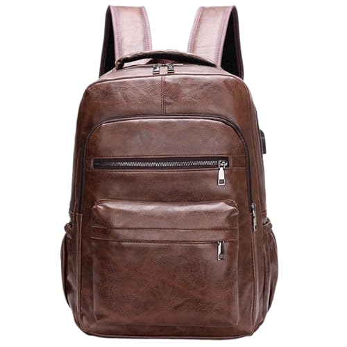 Mochila para hombre estilo vintage en piel sintética marrón de alta gama