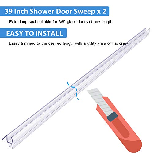 2-Pack Butecare Frameless Shower Door Bottom Seal – Stop Shower Leaks and Create a Water Barrier (3/8” x 39”)