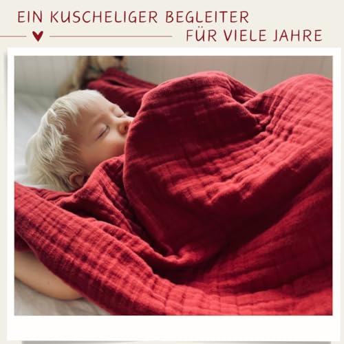 Premium Muslin Blanket in Red, 120 cm x 120 cm, 6-Ply, 100% Muslin Cotton, Red Towel Birth, Bedspread, Swaddling Cloth - Image 3