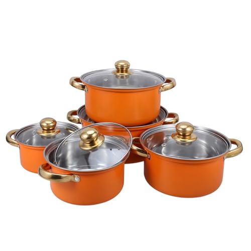 Alipis 5 juegos Ollas Acero Inoxidable con Tapas de Vidrio Set Completo para Cocción Versátil con Asas Ergonómicas y Diseño Antiquemaduras para Mayoría de Cocinas