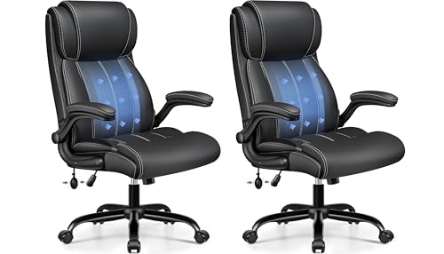 Image of BESTFAIR Ergonomic Office Desk Chair, Adjustable Lumbar Support, Black | Back Support for Prolonged Sitting, Flip-Up Arms, 21 inch Wide Padded Seat, Neck Friendly High Back, Rocking & Rolling, 2 Pack