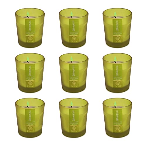 Image of EKAM Lemongrass Votive Soy Wax Scented Candle, 40 Grams, 10 Hours Burn Time| Long Lasting Premium Candles | Ideal for Home Decor | Gifting & Aromatherapy (Pack of 9)
