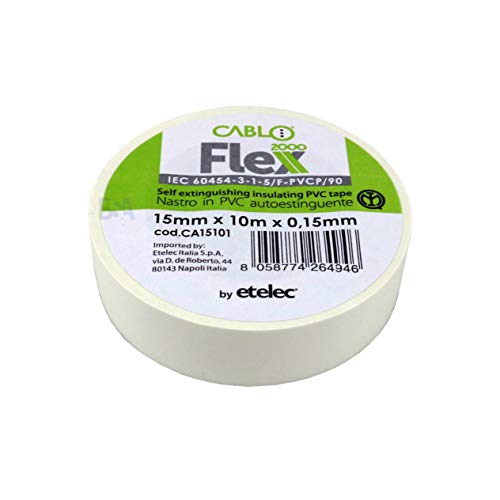 1 ruban isolant blanc 15 mm x 10 m x 0,15 mm fil CA15101 PVC auto-extinguible IEC RoHS adhésif électrique 15 x 10 mm/m Cover