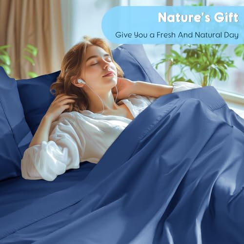 Image of SONORO KATE 1000 Series 100% Egyptian Cotton Queen Sheet Set,4 Pieces | Soft,Breathable Long Staple,Sateen Weave,Luxury 5-Star Hotel Bed Sheets,16 inch Deep Pocket,Navy Blue