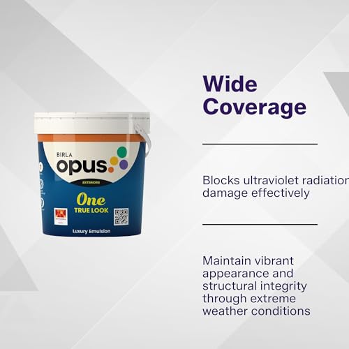 Image of Birla Opus One True Look Luxury Exterior Emulsion Paint (20L, White Colour Rich Sheen Finish)-Anti-Fading, UV & Algae Protection, Strong Film Intergrity-For Exterior Walls of Home, Office