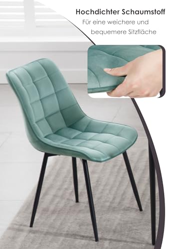 WOLTU Esszimmerstühle 4er Set Küchenstuhl Polsterstuhl Wohnzimmerstuhl Sessel mit Rückenlehne, Sitzfläche aus Samt, Metallbeine, Türkis BH142ts-4