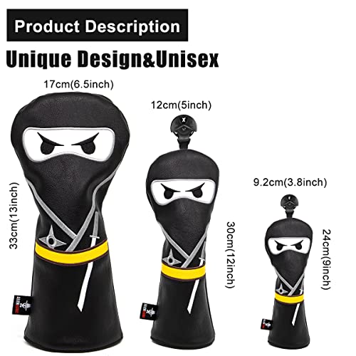 Golf Club Headcover 3 Wood Headcover Ninja Design Magnetic Closure Elegant Embroidery Premium Leather Driver Fairway Wood Hybrid Blade Mallet Putter Cover Wood Head Cover