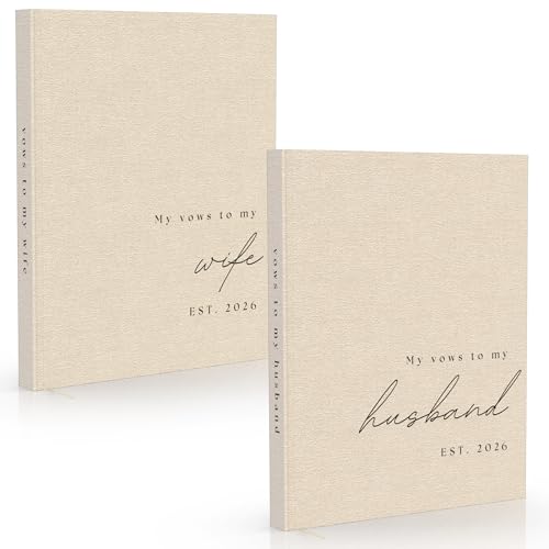 Wedding Vow Books His and Hers - 2 Pack Personalized 2026 Year His & Hers Book - Linen Hardcover Bride and Groom Notebook for Ceremony Vows - Bookmark & Lined Pages - Renewal & Wedding Must Haves