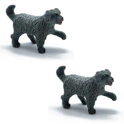 Acan Tradineur - Pack de 2 Figuras de Perro de Color Gris para belén - Fabricado en plástico - Figuras Decorativas Divertidas para Nacimiento, Navidad - 3,5 x 2 x 5,2 cm