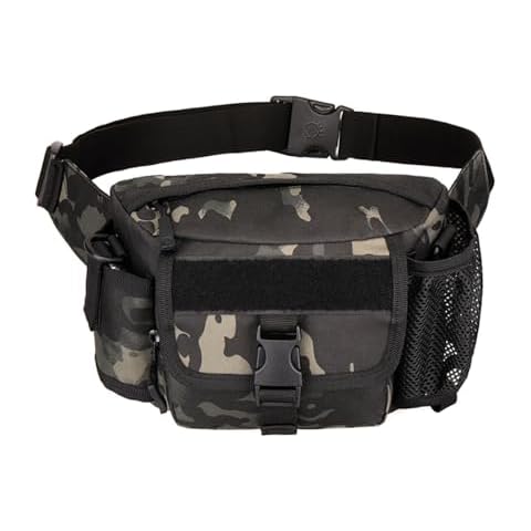 YFNT Tactical Waist Pack Single Shoulder Fanny Bag Water Resistant Waist Pouch with Water Bottle Holder for Hiking Climbing, Dark Camouflage Cover