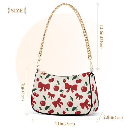 Clutch Shoulder Bags Tote Evening Purse Handbags for Women Cherry Bow Retro Hobo Bags with Zipper3