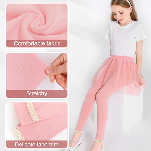 Girls Leggings with Skirt Footless Sparkly Tulle Skirt Pants for Kids Toddler Baby 1-8 Years4