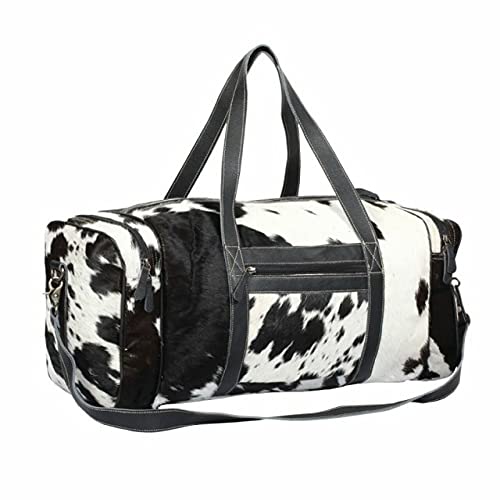 Cowhide Extra Large Duffel Bag Black White Cowhide Bag Travel Bag Sports Gym Bag Weekender Overnight Bag Premium Quality