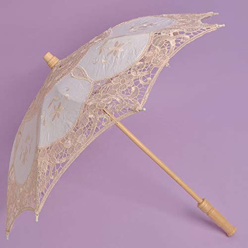 Lace Embroidered Sun Parasol Umbrella Bridal Wedding Dancing Party Photo Show Wooden Handle Decor Umbrellas For Women Girls #TOP1
