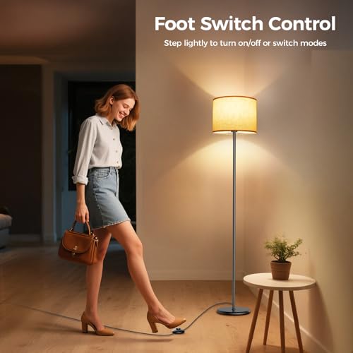 Floor Lamps for Living Room, 62" Tall Standing Lamp with Beige Lampshade, 3 Color Temperatures, Foot Switch, Modern Floor Lamp for Bedroom, Living Room, Office,Home Decoration(Bulb Included) - Image 3