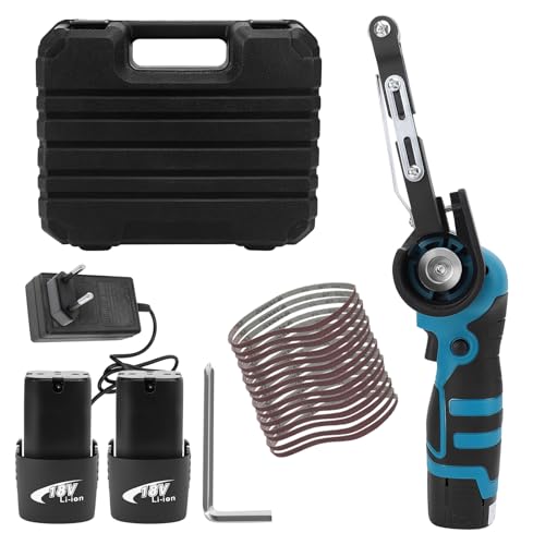 WODHMIEY Lijadora de banda de batería, 16,8 V, 1,5 Ah, con 15 bandas de lijado para metal, madera y curvas, potente motor, 7000 rev/min, duración de funcionamiento 1 hora