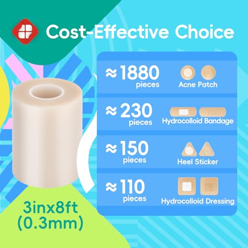 Image of LIFARA Hydrocolloid Roll for Wound Care - Cut-to-Size, Extra Large Hydrocolloid Patch Bandages with Self-Adhesive, Waterproof, First Aid Kit Essential (3in*8ft, 11.8mils / 0.3mm Thickness)