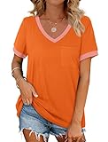 Geifa Womens Tshirts V Neck Short Sleeve Tunic Tops to Wear with Leggings Orange M