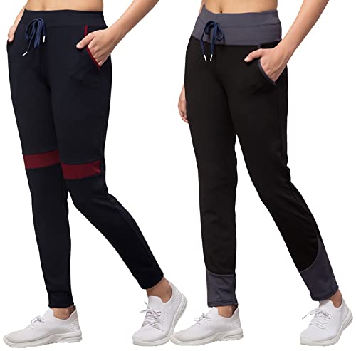Image of BLUECON Women's Slim Fit Polyester Trackpants (Combo Pack of 2)