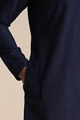 Image of Manyavar Men's Cotton Blend Self-Design Kurta Pyjama Set (2pcs)