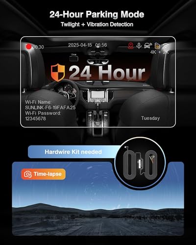 Image of Dash Cam Front and Rear, 4K+2K Recording Dash Camera for Cars, Night Vision with WDR, 170 Wide Angle, 5.8G /2.4G Dual Wi-Fi, 64GB Card, Built-in GPS, G-Sensor Emergency Lock, 24H Parking Monitor