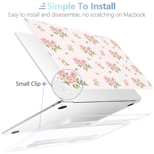 Image of MEEgoodo Case for M5 /M4 /M3 /M2 MacBook Air 13 inch 2026 2025 2024 2022, Fit Model A3449 /A3240 /A3113 /A2681, Case Compatible with MacBook Air 13.6-inch, Pink Stripes&Roses